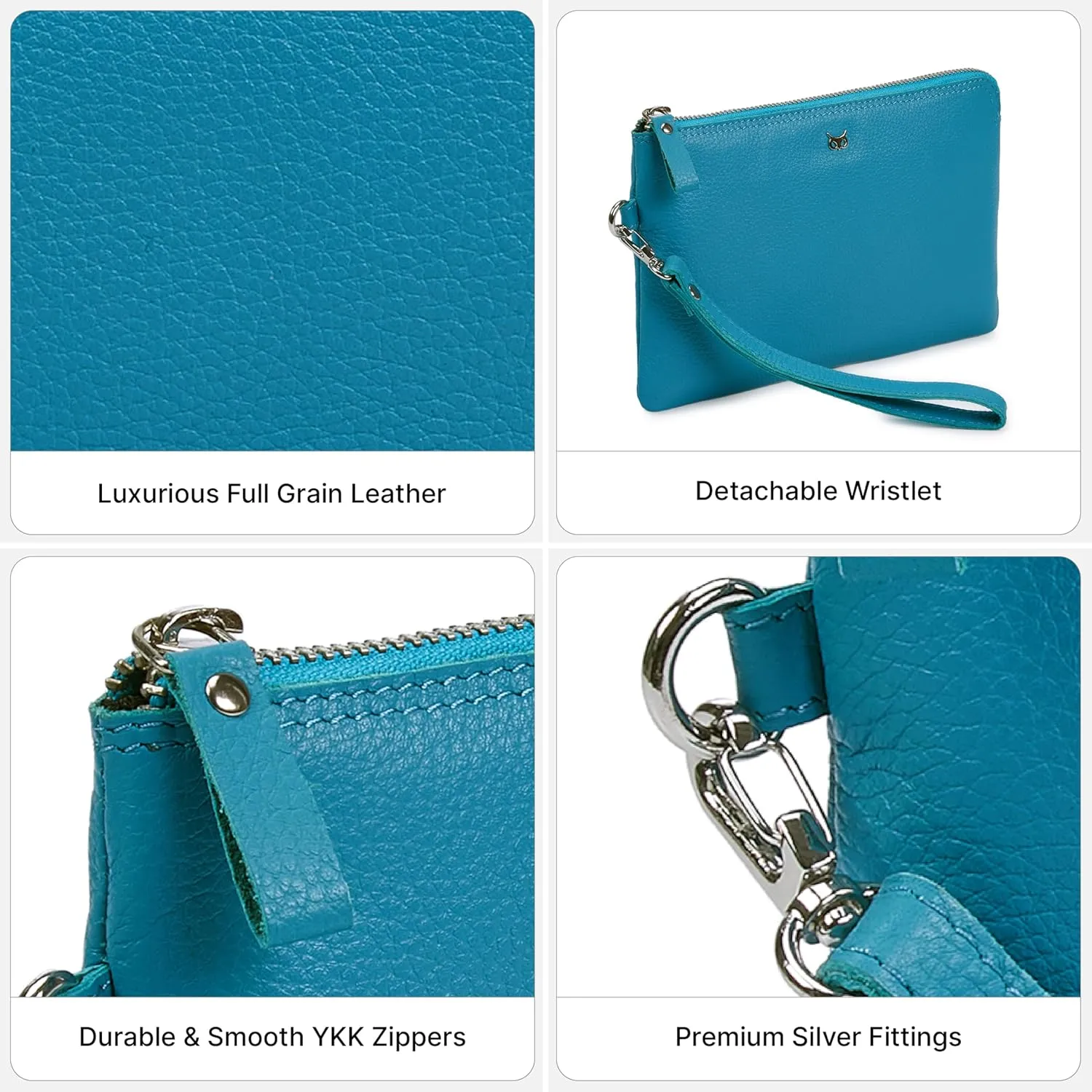 Wristlet Wallet for Women Real Leather Purse & Clutch for Mobile Keys Coins with Credit Card Slots in Gift Box (Air Blue Nappa)
