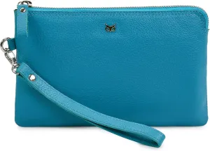 Wristlet Wallet for Women Real Leather Purse & Clutch for Mobile Keys Coins with Credit Card Slots in Gift Box (Air Blue Nappa)
