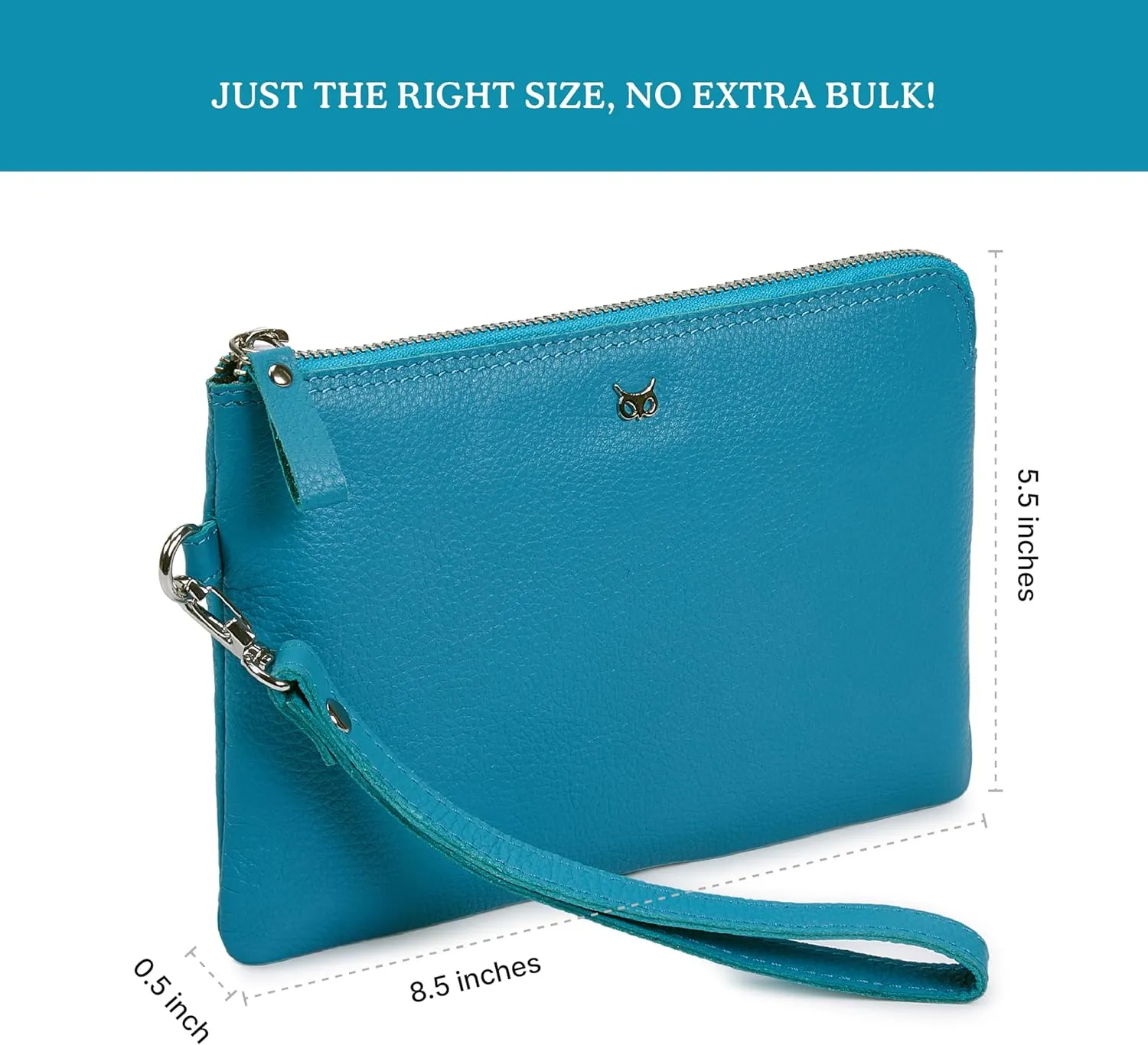 Wristlet Wallet for Women Real Leather Purse & Clutch for Mobile Keys Coins with Credit Card Slots in Gift Box (Air Blue Nappa)
