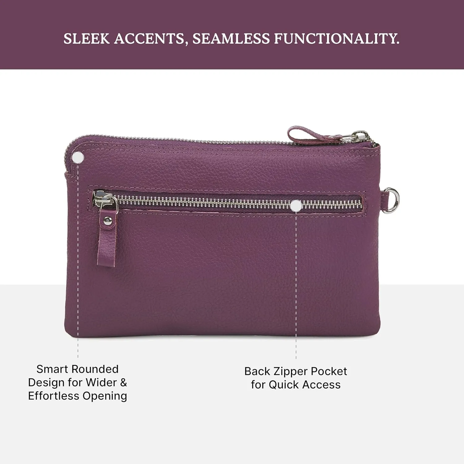 Wristlet Wallet for Women Real Leather Purse & Clutch for Mobile Keys Coins with Credit Card Slots in Gift Box (Amethyst Nappa)