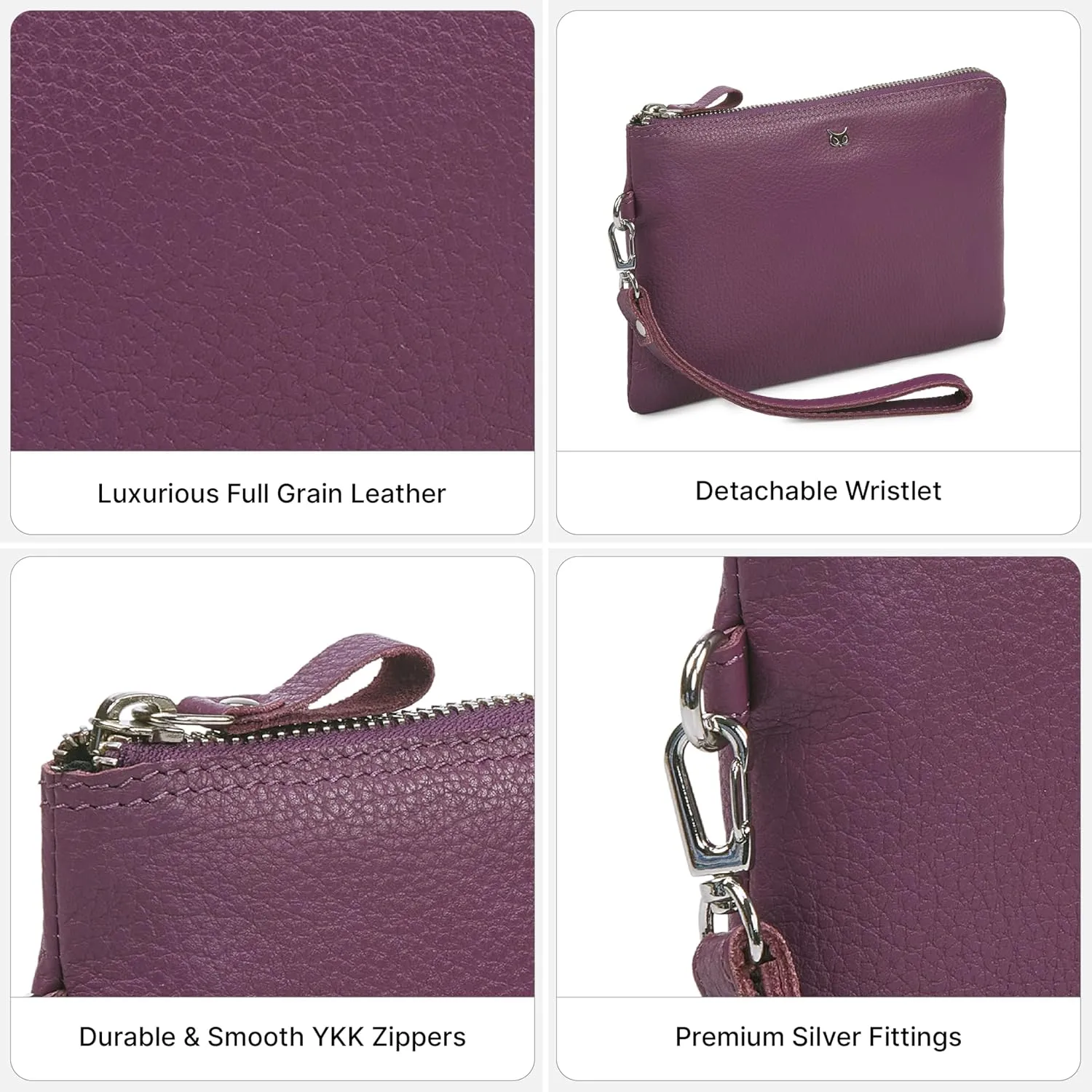 Wristlet Wallet for Women Real Leather Purse & Clutch for Mobile Keys Coins with Credit Card Slots in Gift Box (Amethyst Nappa)