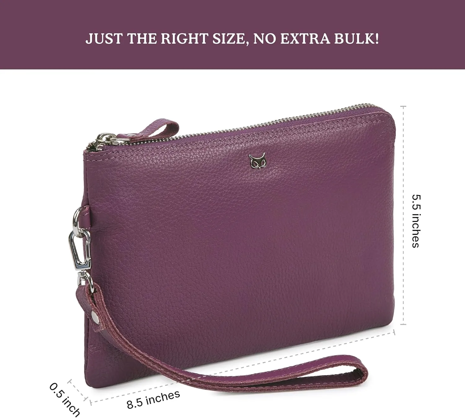 Wristlet Wallet for Women Real Leather Purse & Clutch for Mobile Keys Coins with Credit Card Slots in Gift Box (Amethyst Nappa)