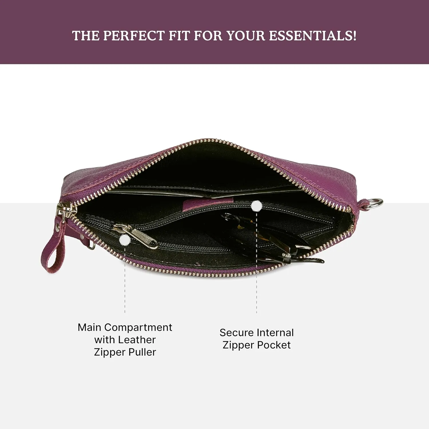 Wristlet Wallet for Women Real Leather Purse & Clutch for Mobile Keys Coins with Credit Card Slots in Gift Box (Amethyst Nappa)