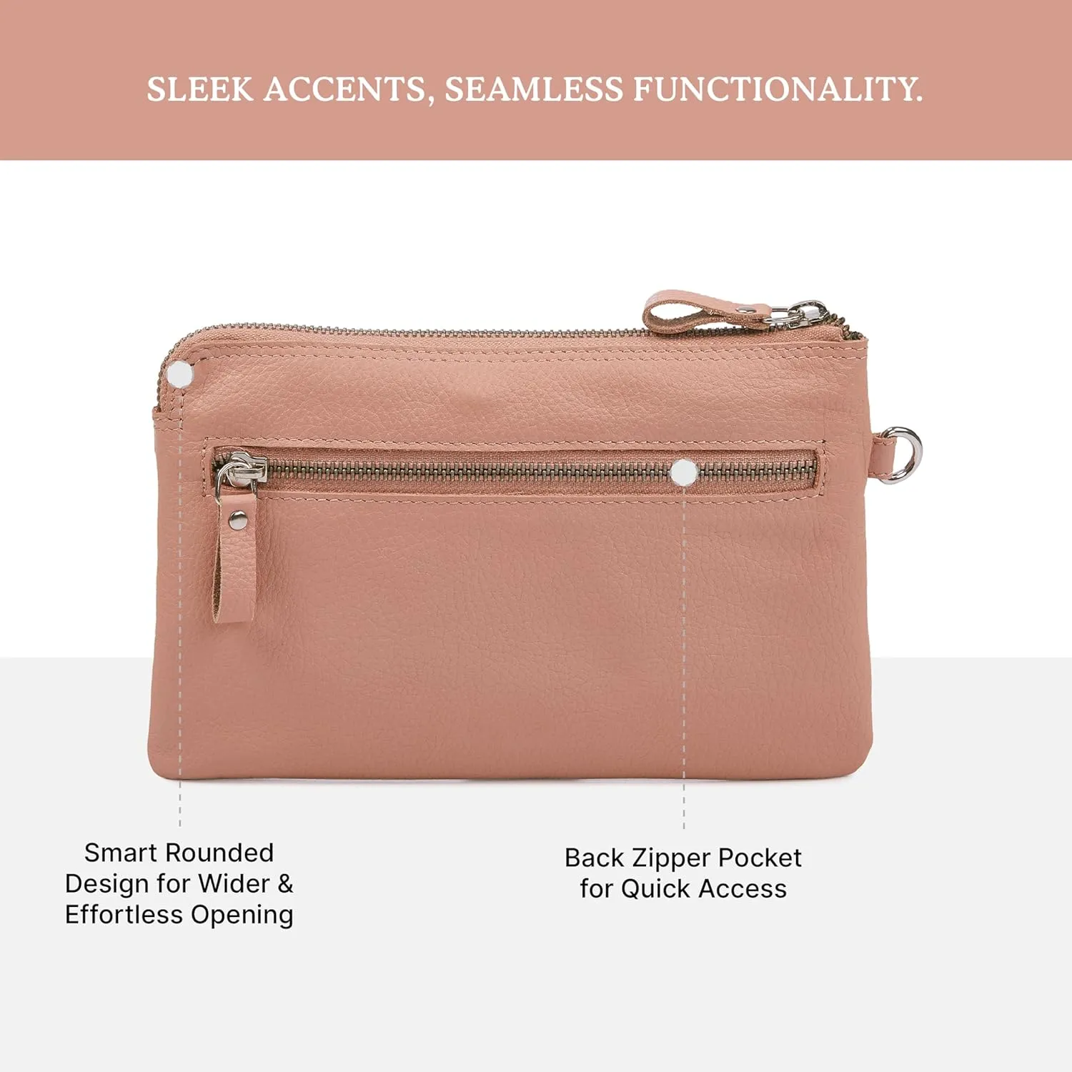 Wristlet Wallet for Women Real Leather Purse & Clutch for Mobile Keys Coins with Credit Card Slots in Gift Box (Baby Pink Nappa)