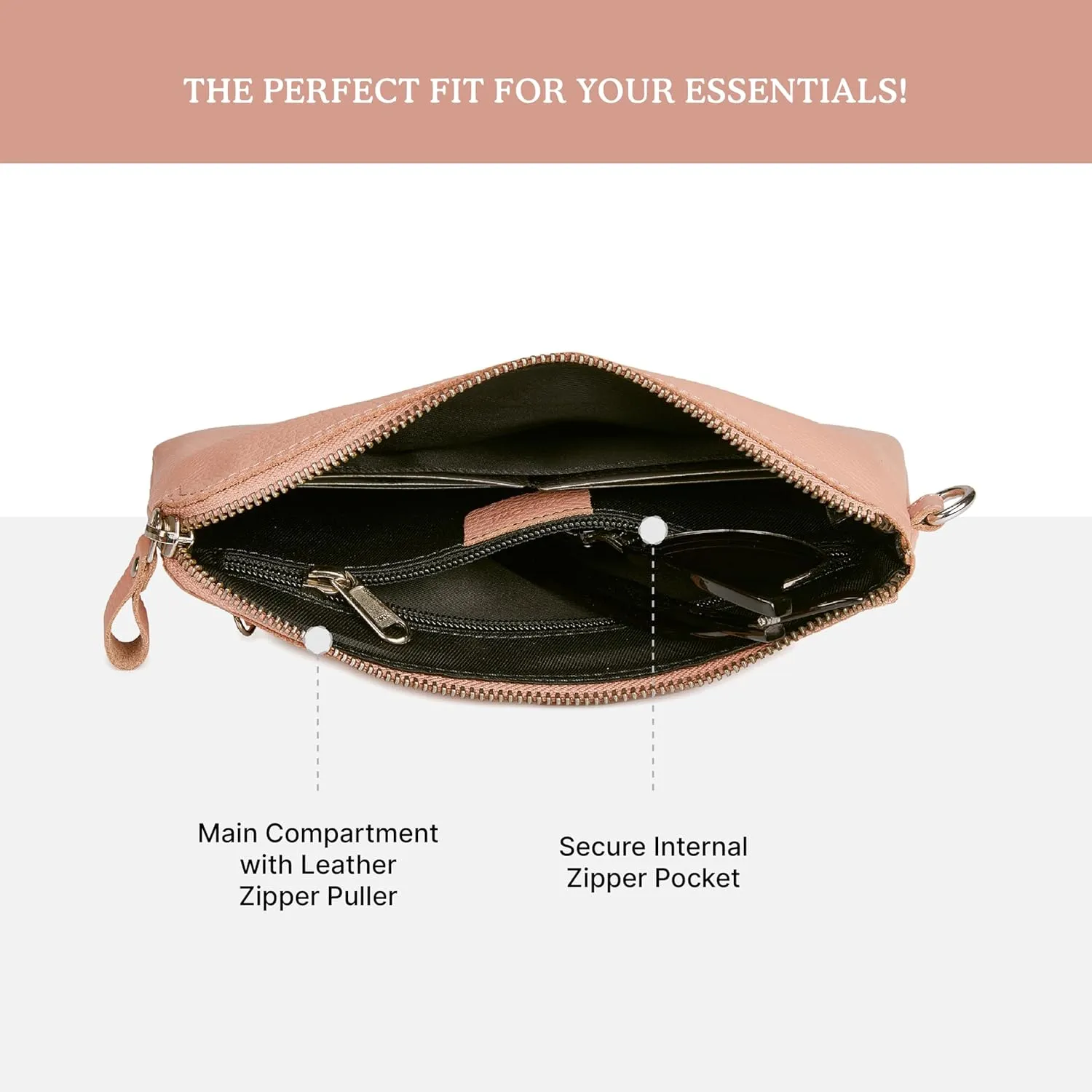 Wristlet Wallet for Women Real Leather Purse & Clutch for Mobile Keys Coins with Credit Card Slots in Gift Box (Baby Pink Nappa)