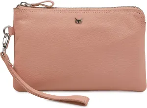 Wristlet Wallet for Women Real Leather Purse & Clutch for Mobile Keys Coins with Credit Card Slots in Gift Box (Baby Pink Nappa)