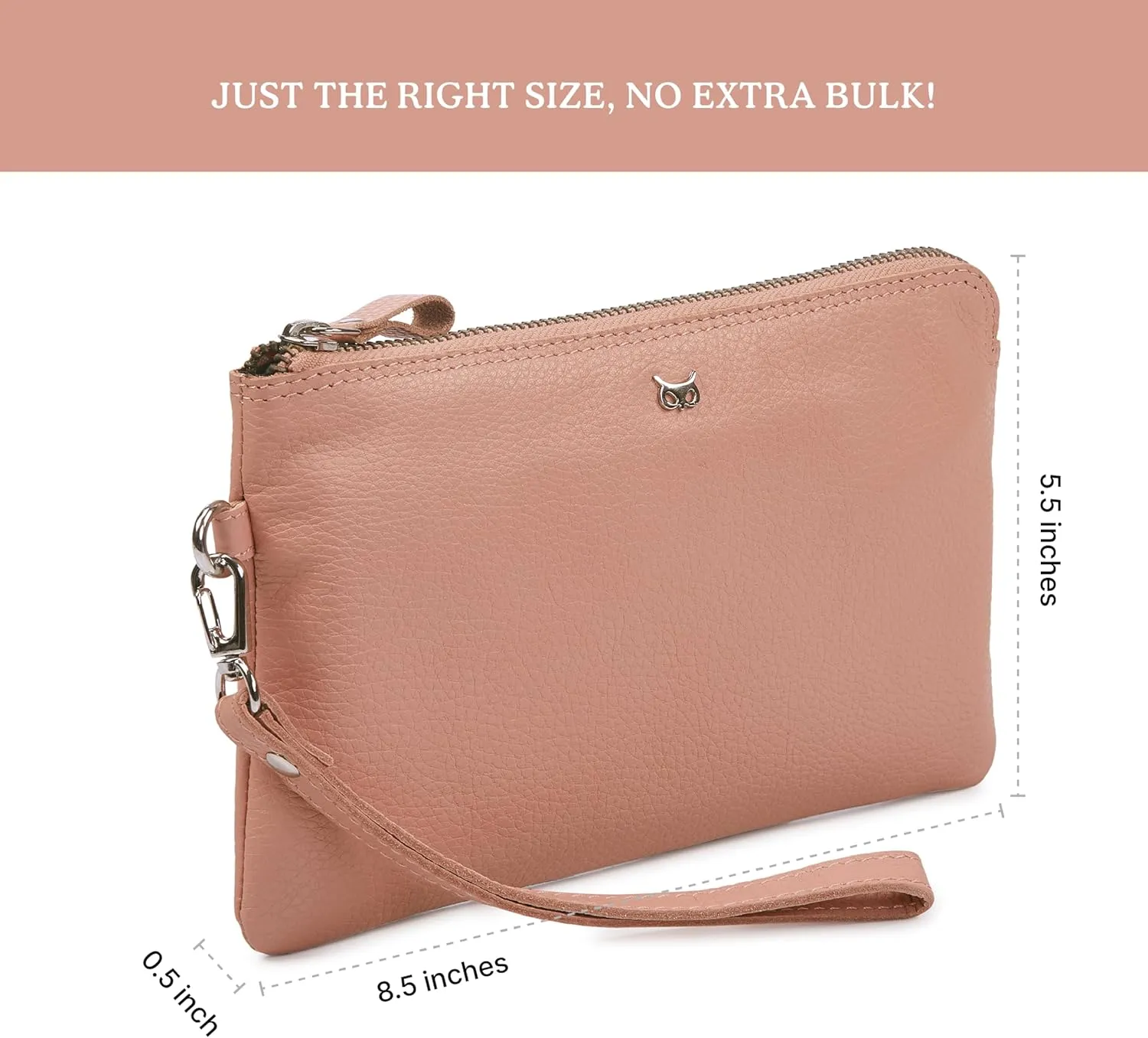 Wristlet Wallet for Women Real Leather Purse & Clutch for Mobile Keys Coins with Credit Card Slots in Gift Box (Baby Pink Nappa)
