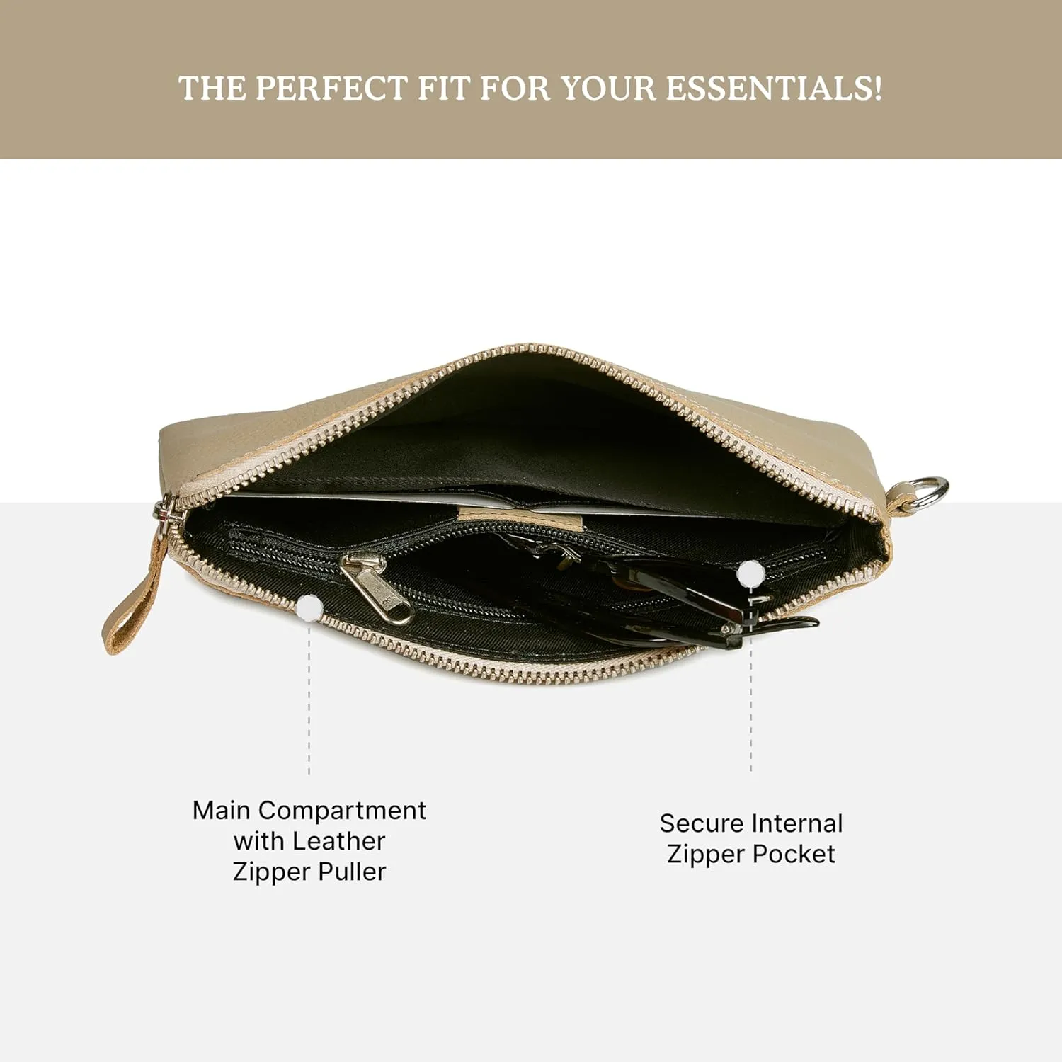 Wristlet Wallet for Women Real Leather Purse & Clutch for Mobile Keys Coins with Credit Card Slots in Gift Box (Beige Nappa)