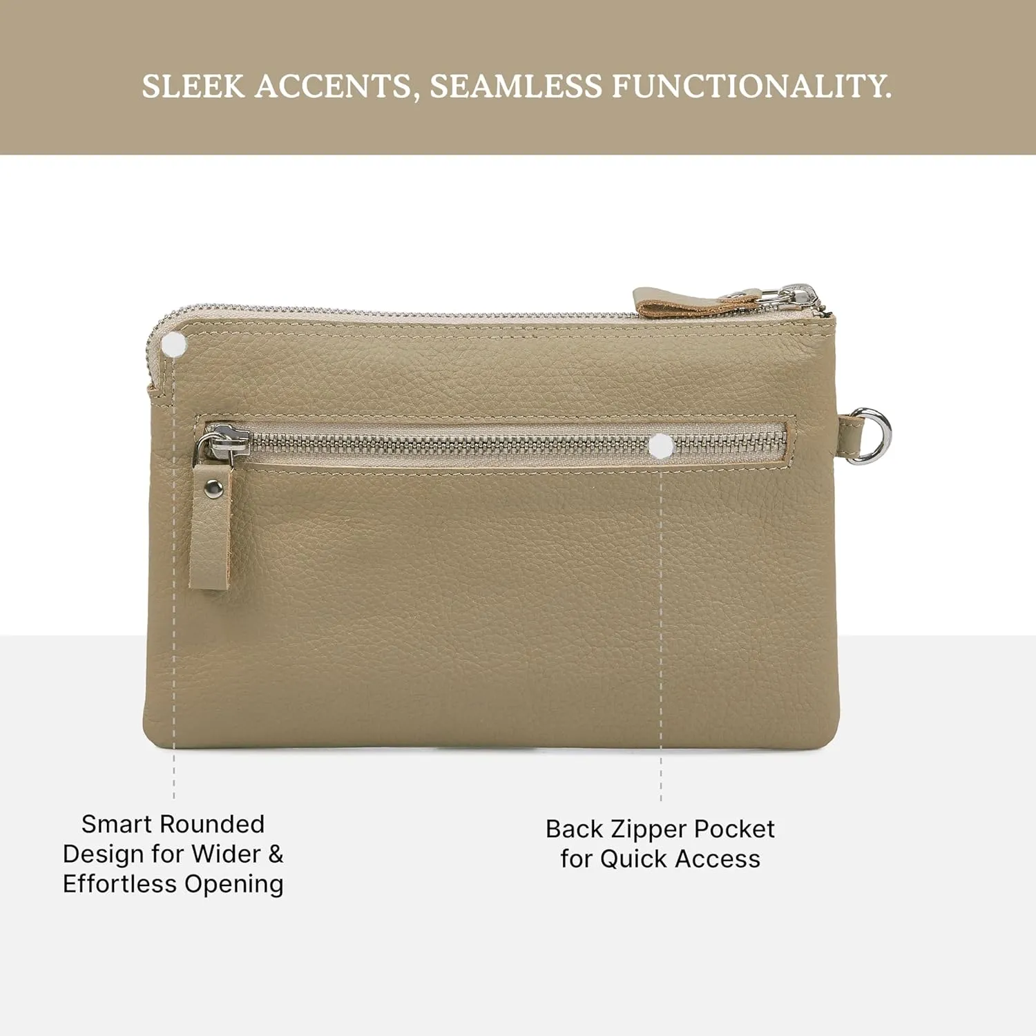 Wristlet Wallet for Women Real Leather Purse & Clutch for Mobile Keys Coins with Credit Card Slots in Gift Box (Beige Nappa)