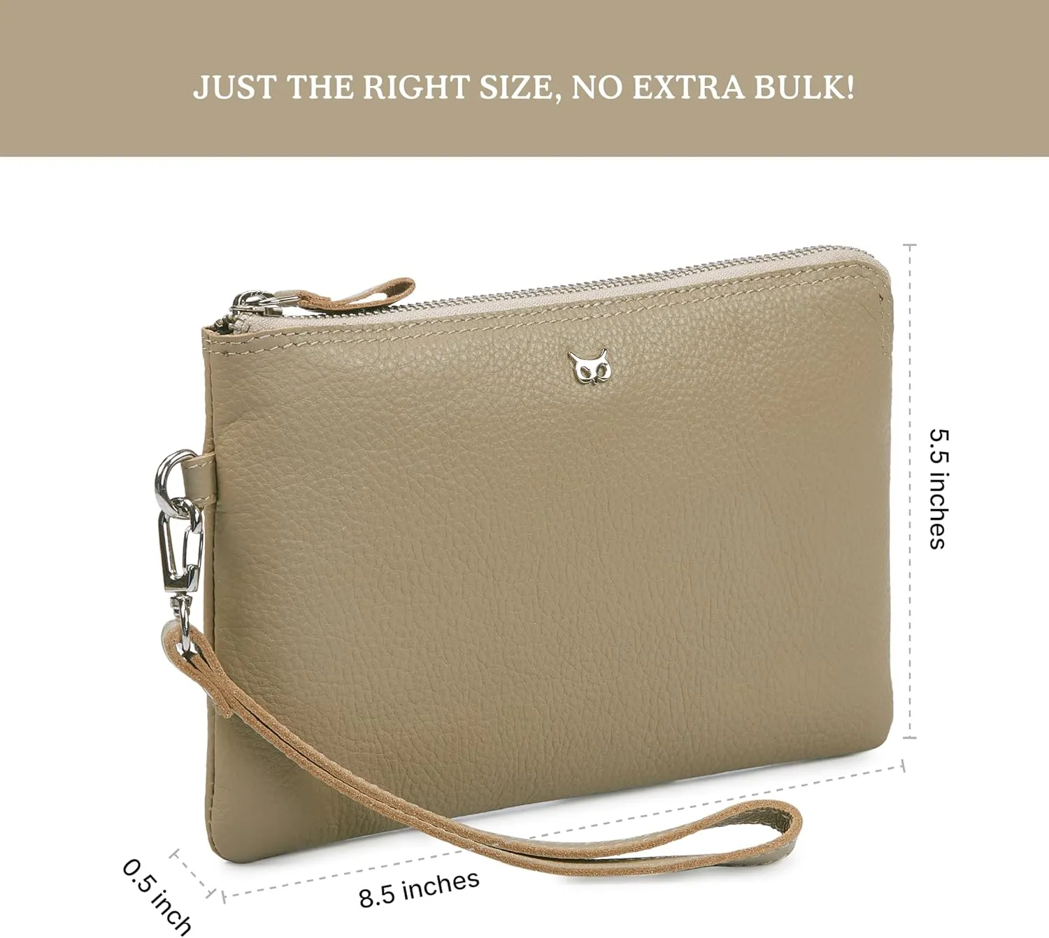 Wristlet Wallet for Women Real Leather Purse & Clutch for Mobile Keys Coins with Credit Card Slots in Gift Box (Beige Nappa)