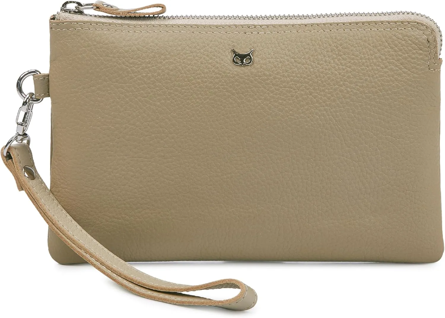 Wristlet Wallet for Women Real Leather Purse & Clutch for Mobile Keys Coins with Credit Card Slots in Gift Box (Beige Nappa)