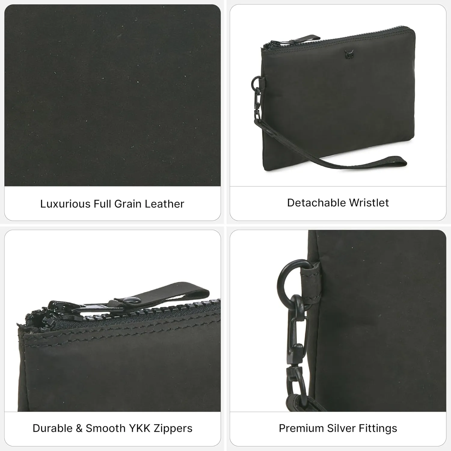 Wristlet Wallet for Women Real Leather Purse & Clutch for Mobile Keys Coins with Credit Card Slots in Gift Box (Black Crazy Horse)