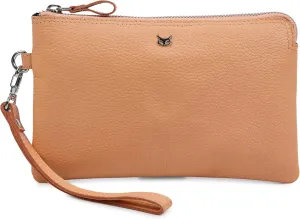 Wristlet Wallet for Women Real Leather Purse & Clutch for Mobile Keys Coins with Credit Card Slots in Gift Box (Peach Nappa)