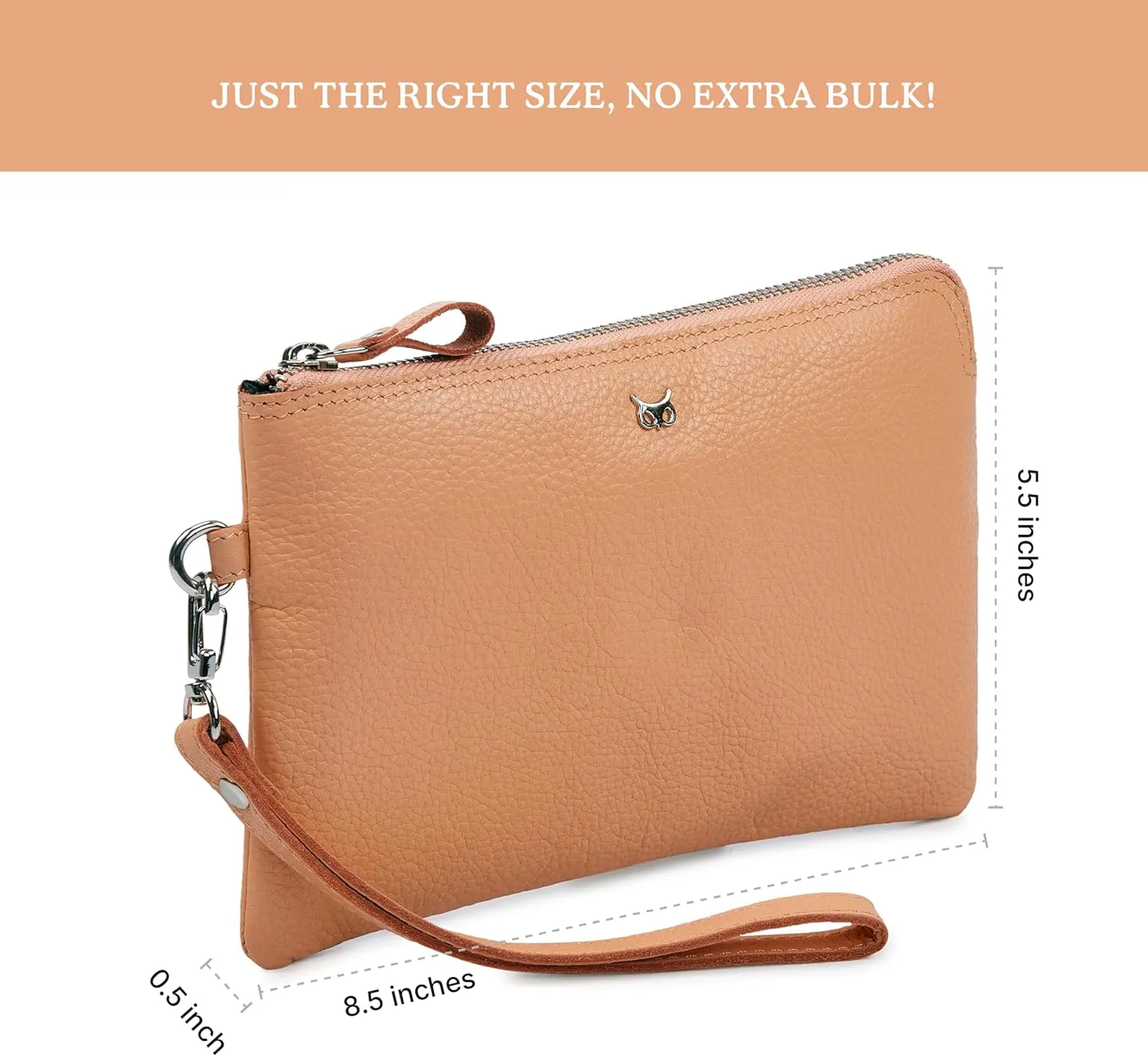 Wristlet Wallet for Women Real Leather Purse & Clutch for Mobile Keys Coins with Credit Card Slots in Gift Box (Peach Nappa)