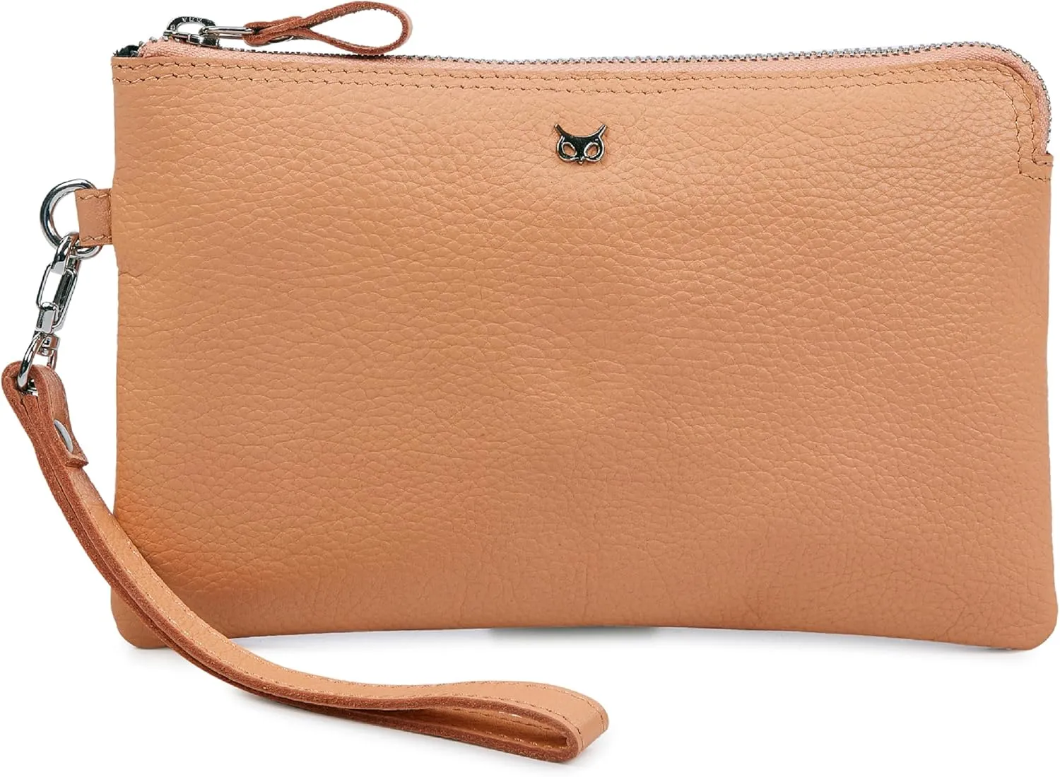 Wristlet Wallet for Women Real Leather Purse & Clutch for Mobile Keys Coins with Credit Card Slots in Gift Box (Peach Nappa)