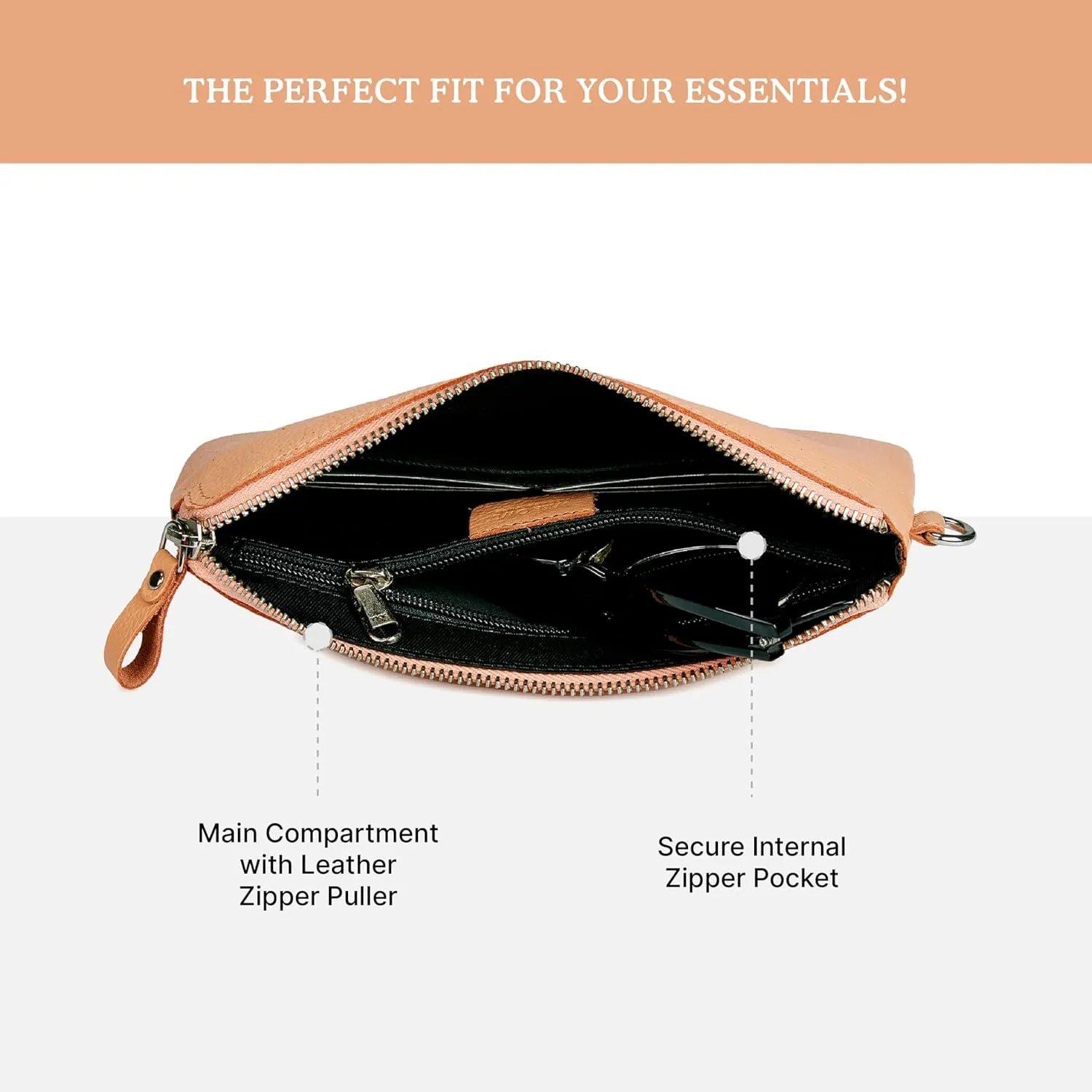 Wristlet Wallet for Women Real Leather Purse & Clutch for Mobile Keys Coins with Credit Card Slots in Gift Box (Peach Nappa)