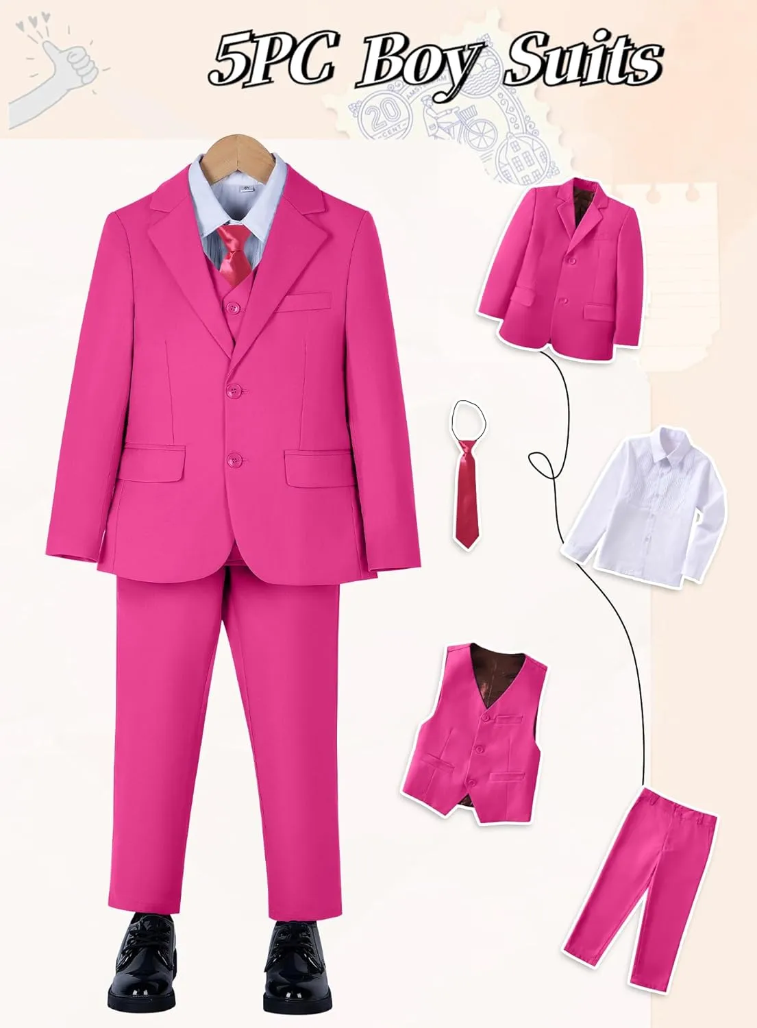 Yanlu Boys Suits Set Vest Pants Dress Shirt and Tie for Toddler Kids Formal Dresswear