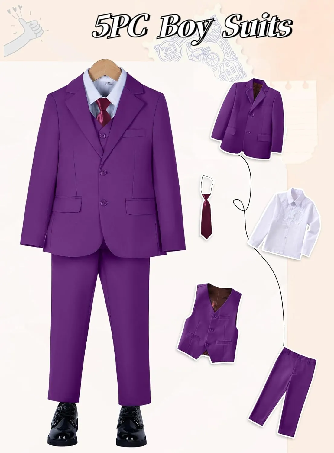 Yanlu Boys Suits Set Vest Pants Dress Shirt and Tie for Toddler Kids Formal Dresswear