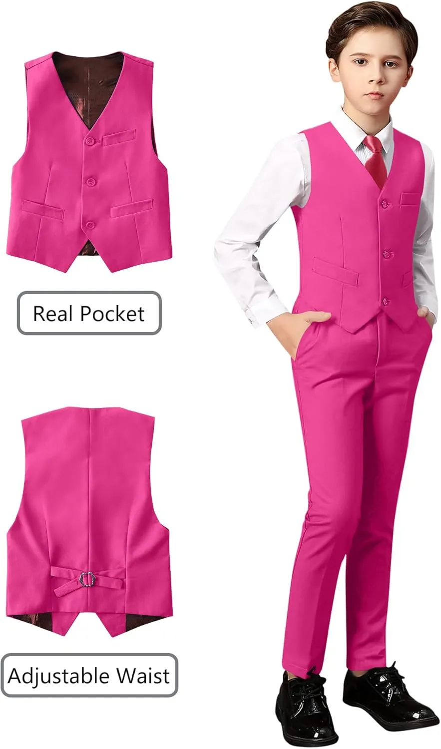 Yanlu Boys Suits Set Vest Pants Dress Shirt and Tie for Toddler Kids Formal Dresswear