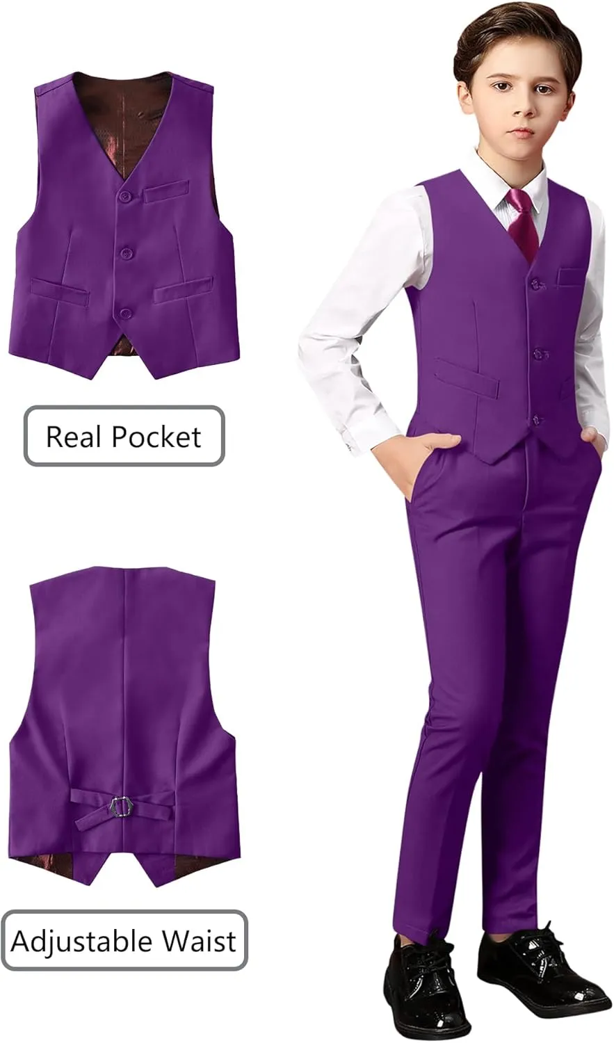Yanlu Boys Suits Set Vest Pants Dress Shirt and Tie for Toddler Kids Formal Dresswear