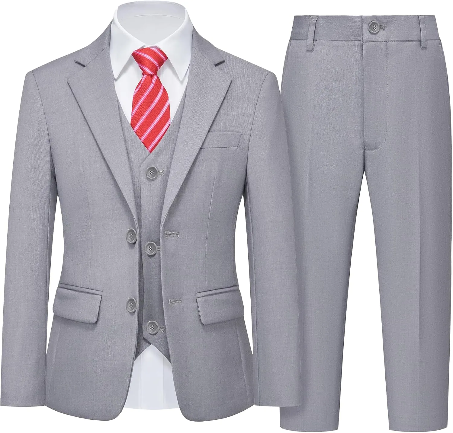 YND Boys Formal Slim Fit, 5-Piece Suits for Kids, Jacket Vest Pants Shirt and Tie for Wedding Prom