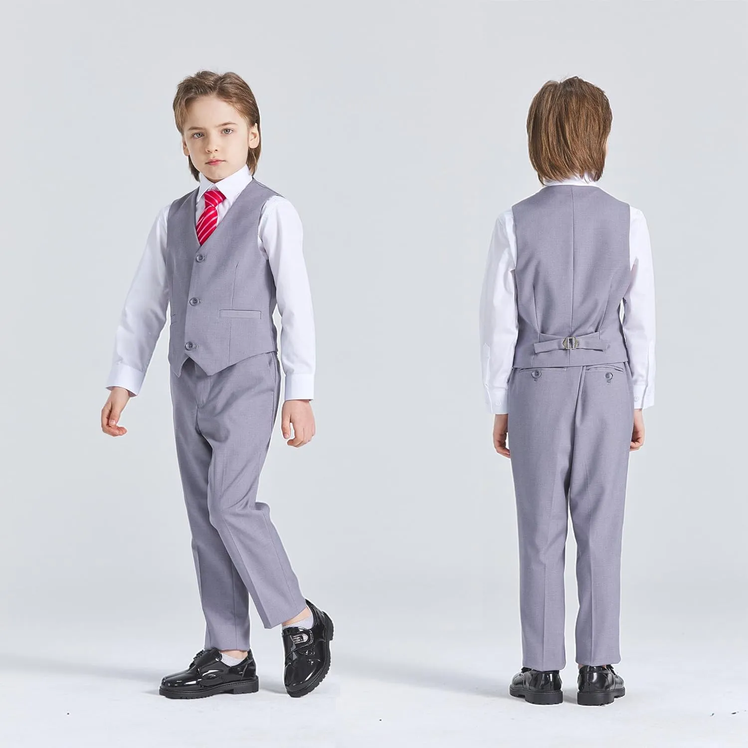 YND Boys Formal Slim Fit, 5-Piece Suits for Kids, Jacket Vest Pants Shirt and Tie for Wedding Prom