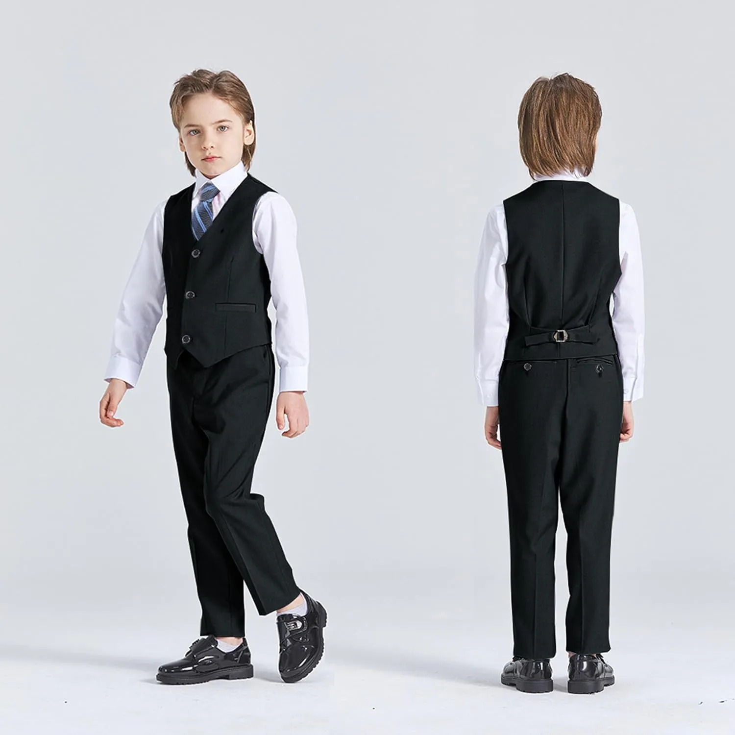 YND Boys Formal Slim Fit, 5-Piece Suits for Kids, Jacket Vest Pants Shirt and Tie for Wedding Prom