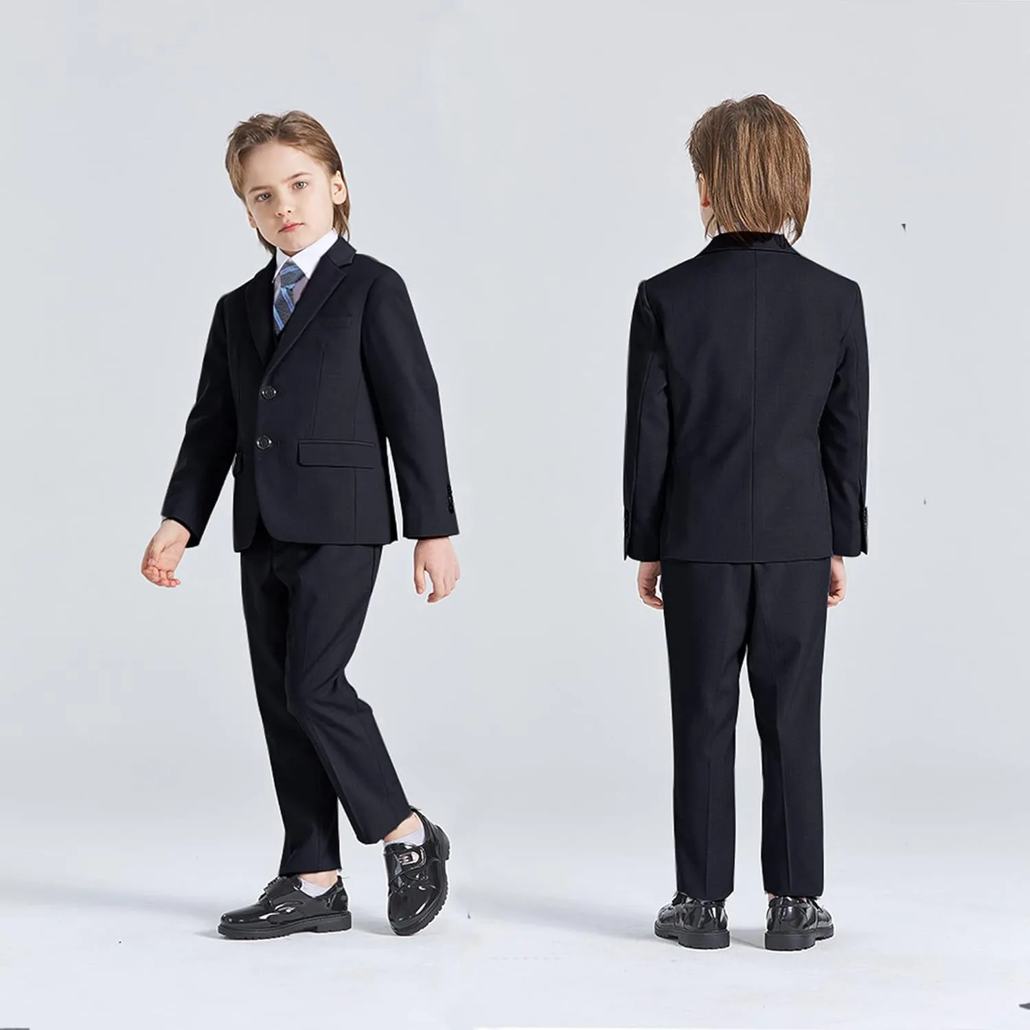YND Boys Formal Slim Fit, 5-Piece Suits for Kids, Jacket Vest Pants Shirt and Tie for Wedding Prom