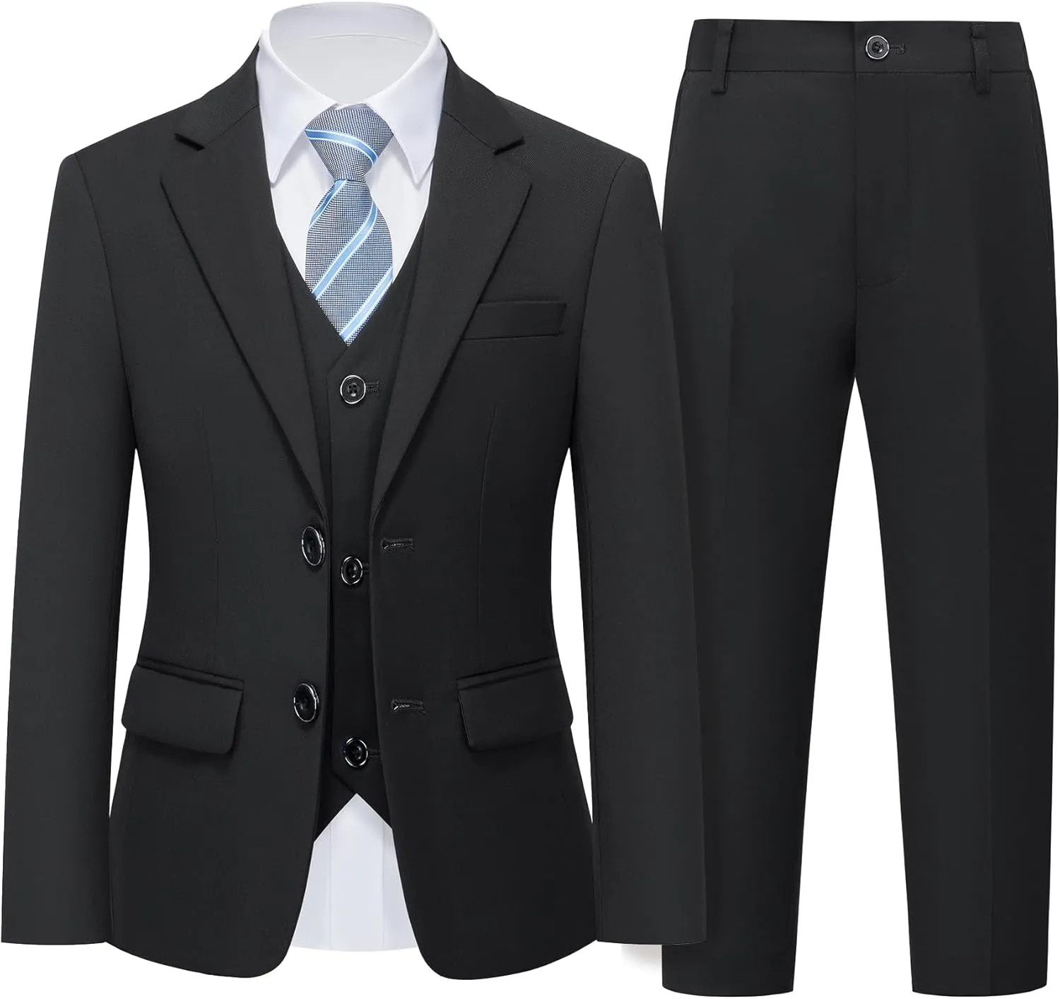 YND Boys Formal Slim Fit, 5-Piece Suits for Kids, Jacket Vest Pants Shirt and Tie for Wedding Prom