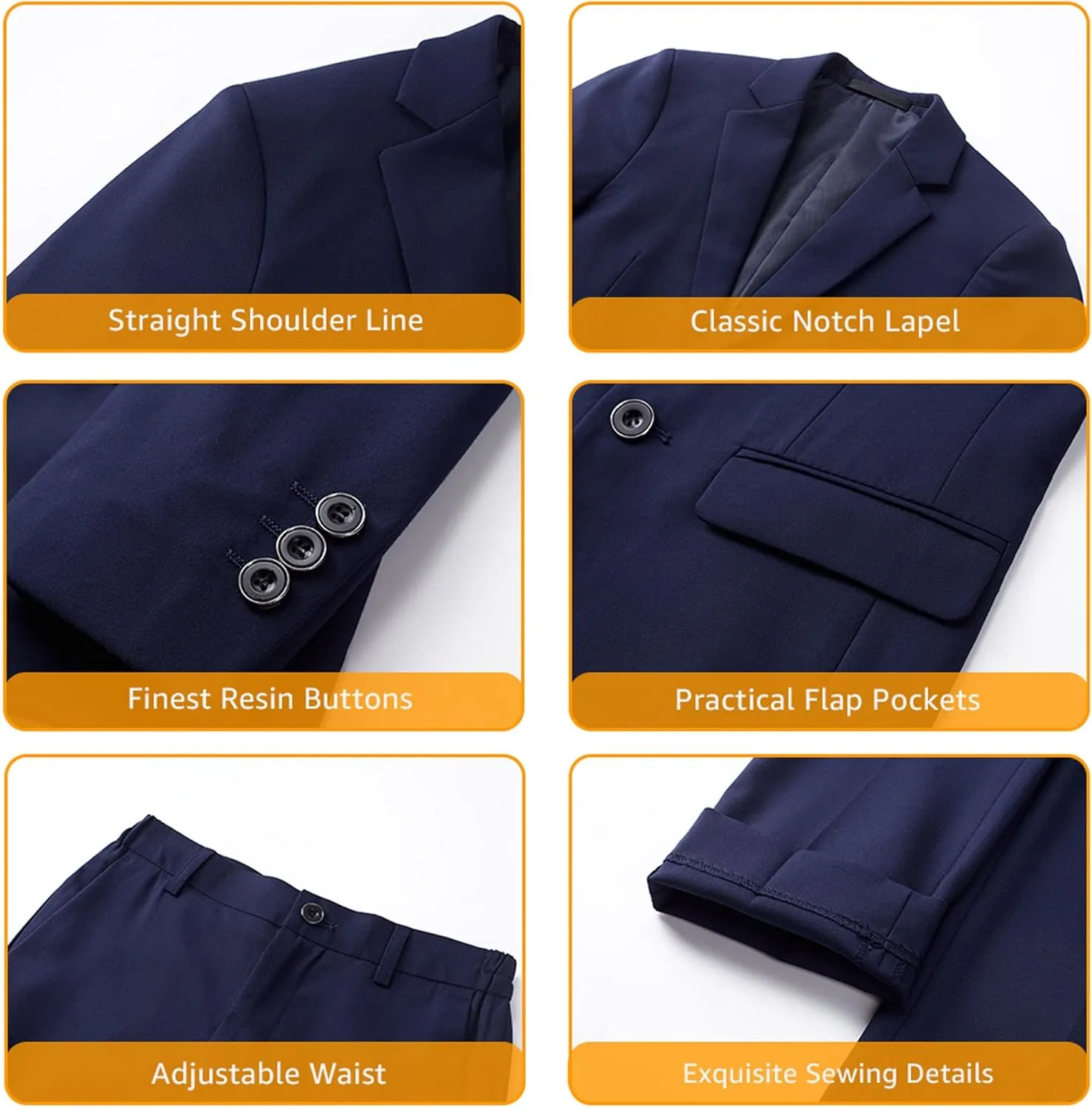 YND Boys Formal Slim Fit, 5-Piece Suits for Kids, Jacket Vest Pants Shirt and Tie for Wedding Prom
