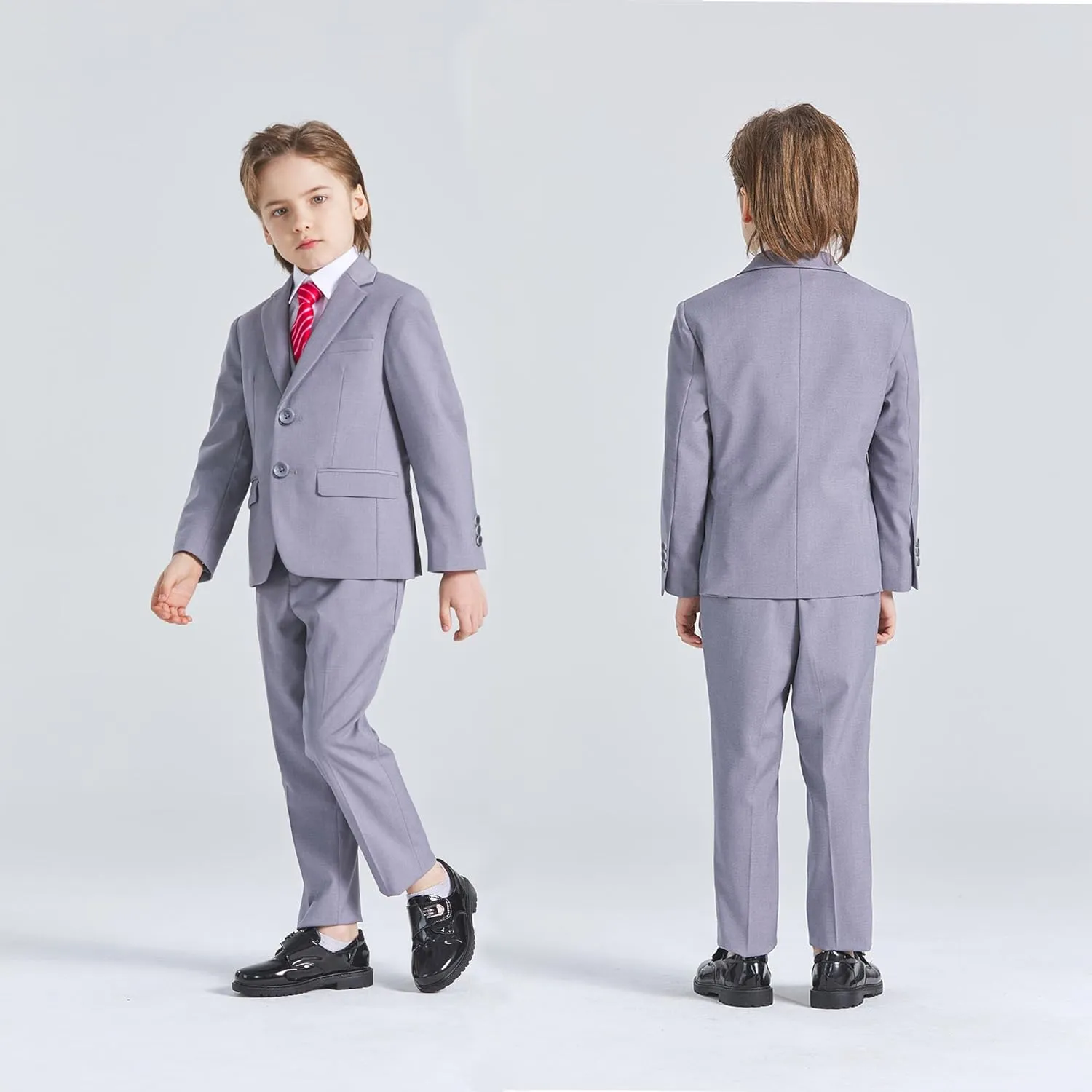 YND Boys Formal Slim Fit, 5-Piece Suits for Kids, Jacket Vest Pants Shirt and Tie for Wedding Prom