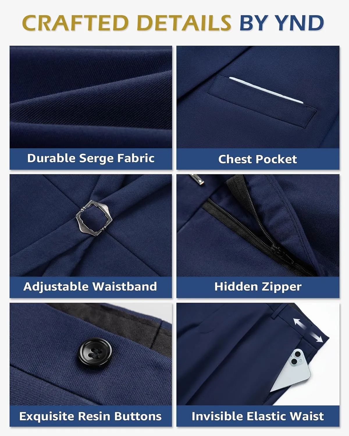 YND Men's 2-Piece Suit, Vest Pants Set for Men, Classic Waistcoat with Tie for Business, Wedding, Prom, Homecoming