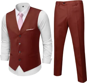 YND Men's 2-Piece Suit, Vest Pants Set for Men, Classic Waistcoat with Tie for Business, Wedding, Prom, Homecoming