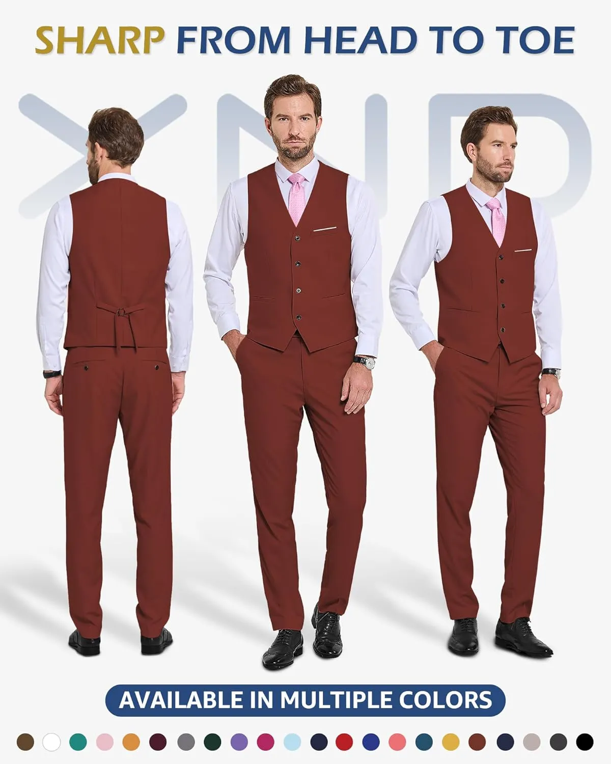 YND Men's 2-Piece Suit, Vest Pants Set for Men, Classic Waistcoat with Tie for Business, Wedding, Prom, Homecoming