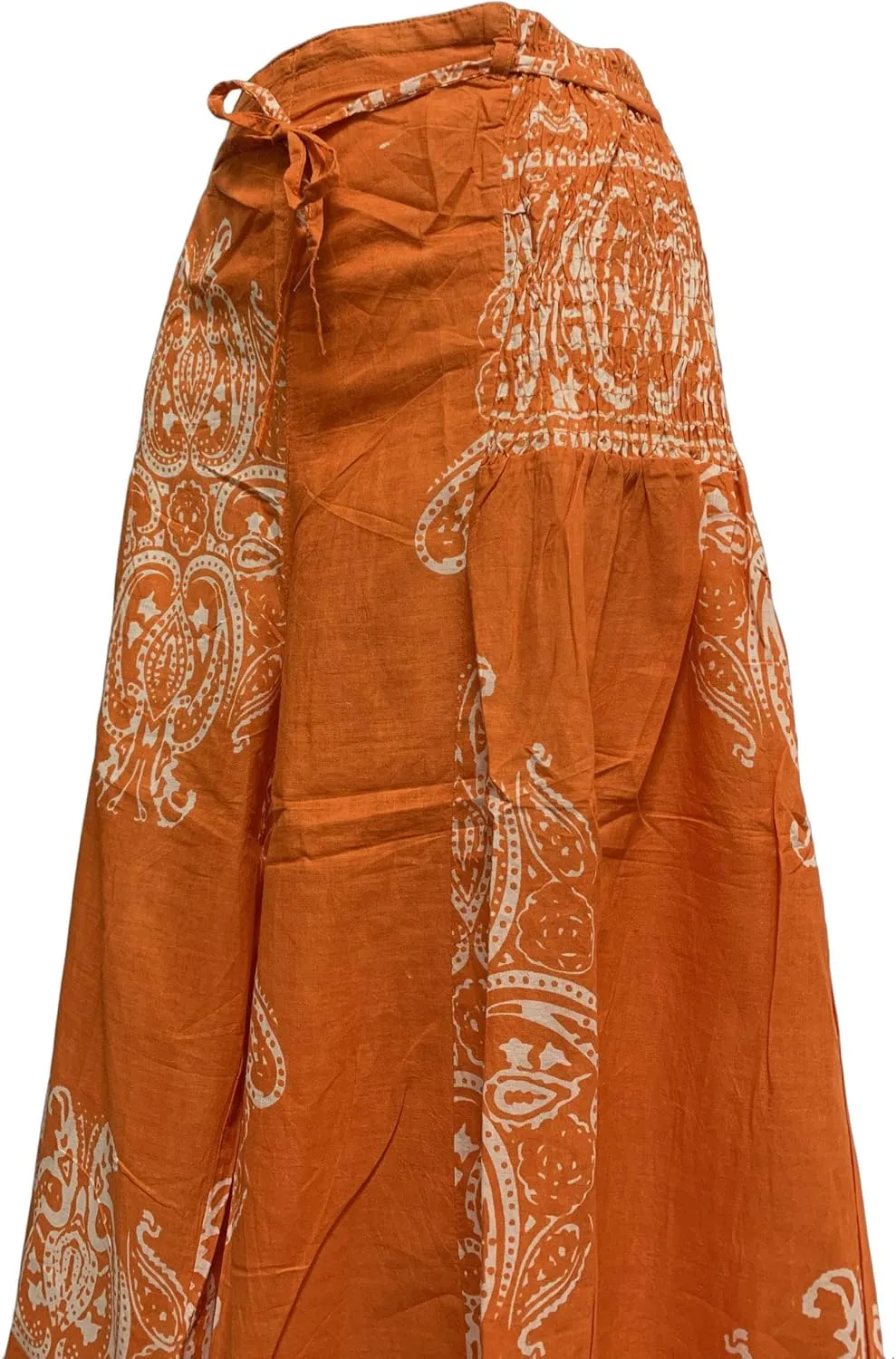 Yoga Trendz Bohemian Indian Cotton Paisley Smocked Waist Flared Palazzo Pants