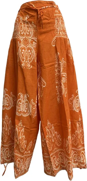 Yoga Trendz Bohemian Indian Cotton Paisley Smocked Waist Flared Palazzo Pants