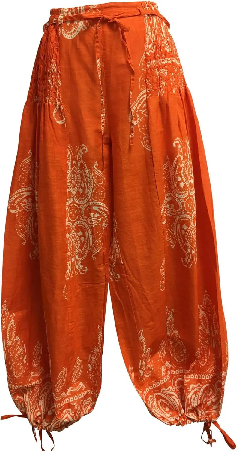 Yoga Trendz Bohemian Indian Cotton Paisley Smocked Waist Flared Palazzo Pants