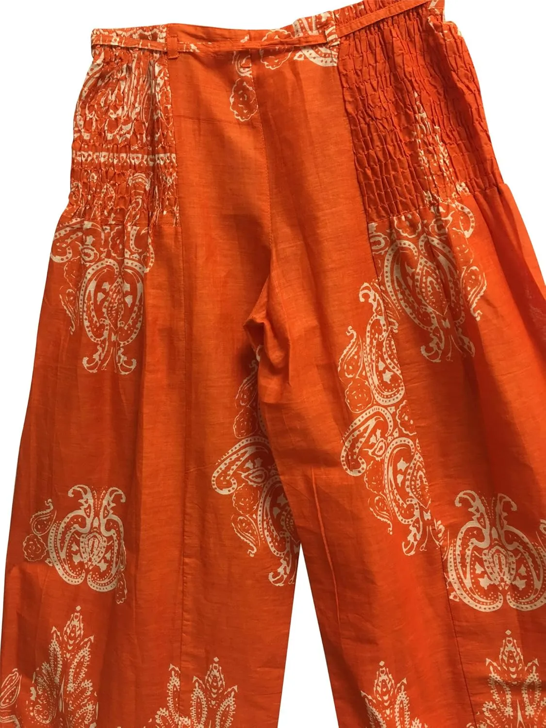 Yoga Trendz Bohemian Indian Cotton Paisley Smocked Waist Flared Palazzo Pants