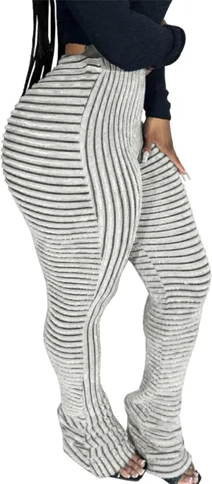 YOOTIKO Women Stacked Pants Flare Sweatpants High Waisted Striped Fuzzy Lounge Butt Lifting Leggings