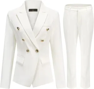 YUNCLOS Women's 2 Pieces Vintage Office Lady Suit Set 1 Button Blazer and Suit Pants