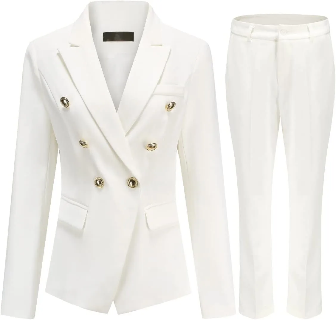 YUNCLOS Women's 2 Pieces Vintage Office Lady Suit Set 1 Button Blazer and Suit Pants
