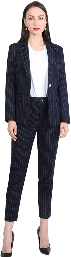 YYNUDA Women's Business Striped Suit Set 2 Piece Office Work Business Suits Blazer and Pant