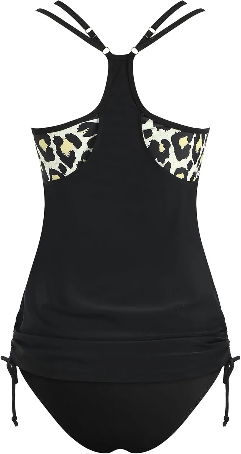 ZAFUL Two Piece Tankini Swimsuit for Women High Waisted Tummy Control Bathing Suit Double Up Tankini Set