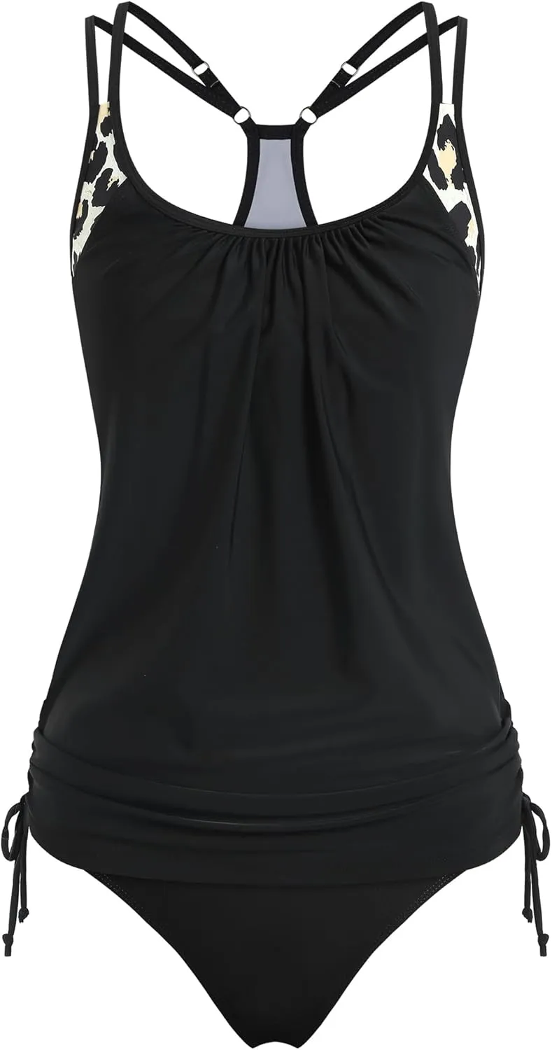 ZAFUL Two Piece Tankini Swimsuit for Women High Waisted Tummy Control Bathing Suit Double Up Tankini Set