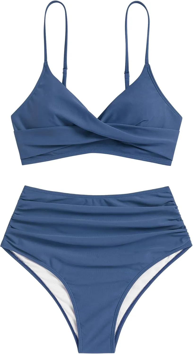 ZAFUL Women High Waisted Bikini Sets Two Piece Swimsuit Push Up Twist Front Ruched Bathing Suit