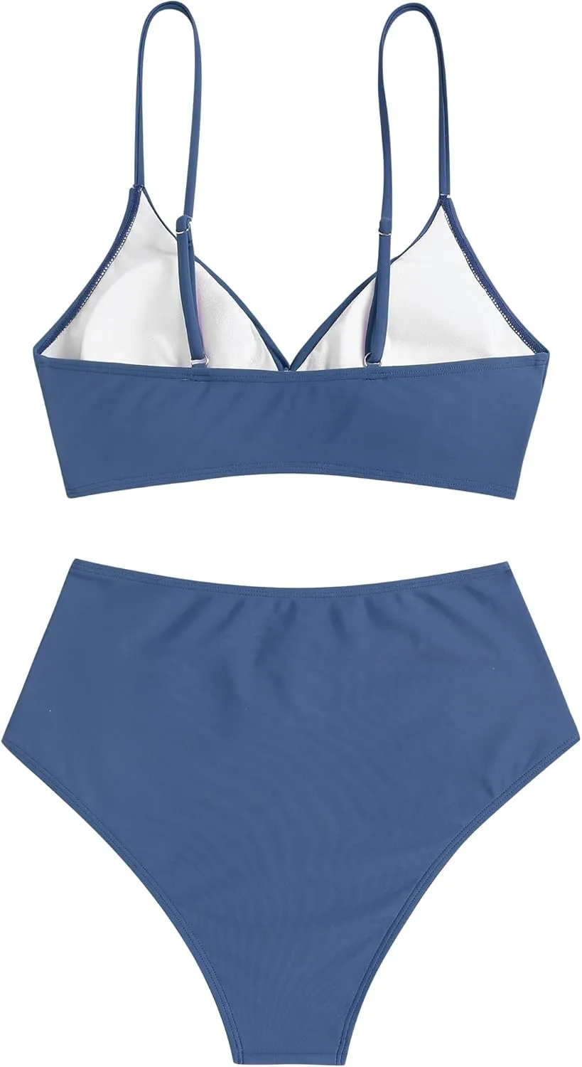 ZAFUL Women High Waisted Bikini Sets Two Piece Swimsuit Push Up Twist Front Ruched Bathing Suit