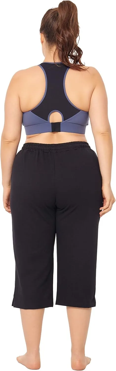 ZERDOCEAN Women's Plus Size Active Yoga Lounge Indoor Jersey Capri Walking Crop Pants with Pockets Drawstring