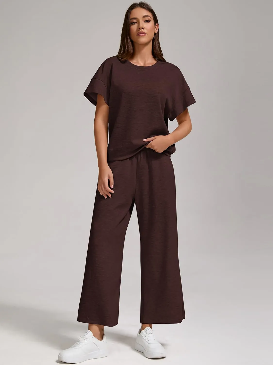ZFLM Women's 2 Piece Lounge Set Fashion Travel Outfits Vacation Loungewear Comfy Wide Leg Tracksuit S-2XL
