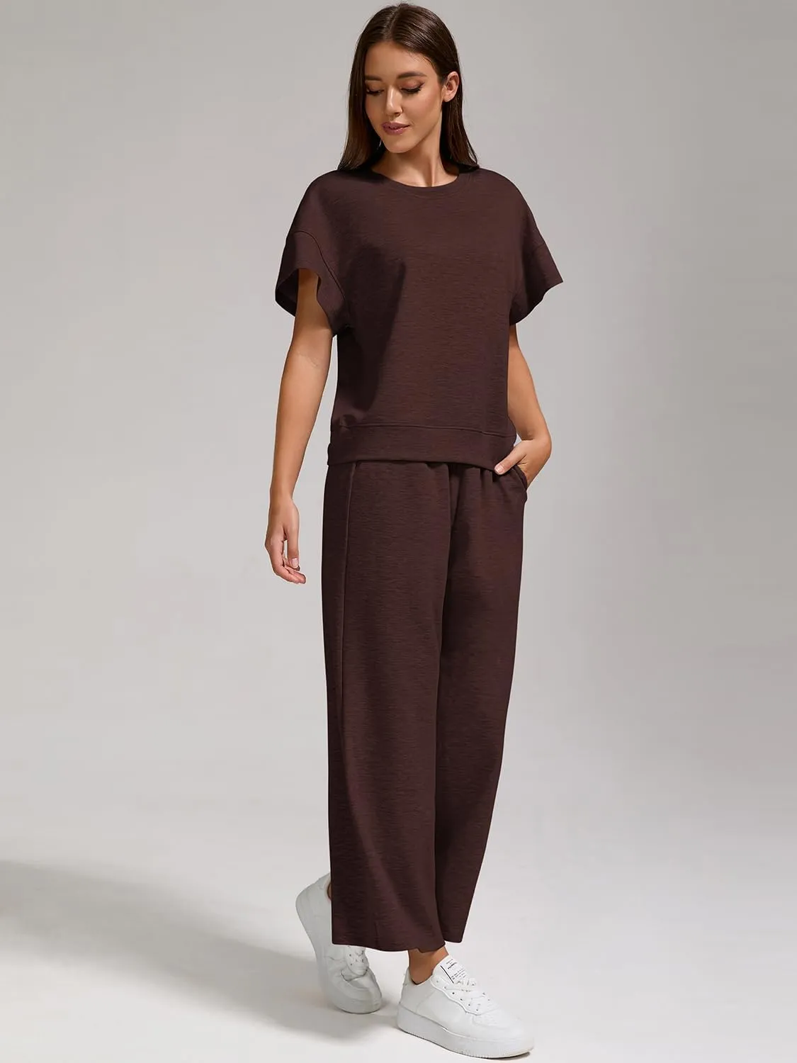 ZFLM Women's 2 Piece Lounge Set Fashion Travel Outfits Vacation Loungewear Comfy Wide Leg Tracksuit S-2XL