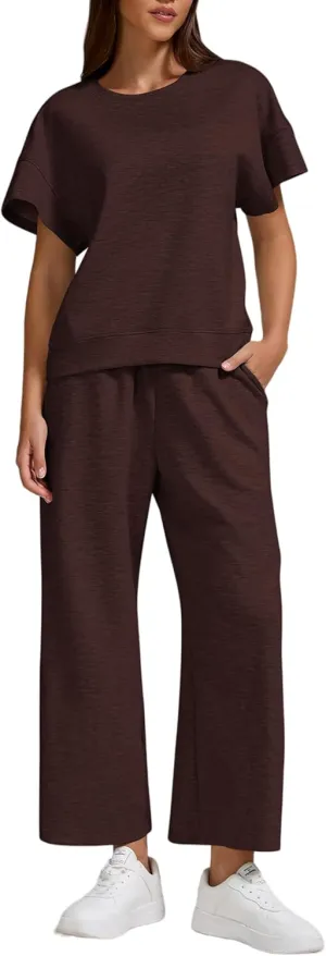 ZFLM Women's 2 Piece Lounge Set Fashion Travel Outfits Vacation Loungewear Comfy Wide Leg Tracksuit S-2XL